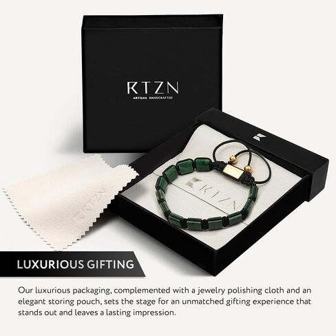 RTZN® Jade Bracelet for Men – Premium Artisan Handcrafted Authentic Dark Green Jade Bracelet – 8MM Beaded Stone Mens Jade Bracelets in Saudi Arabia