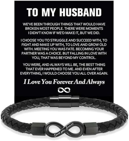 LIU JUN To My Husband Infinity Leather Bracelet, Love You Forever and Always Stainless Steel Holiday Birthday Christmas Wristband Gifts Jewelry in Kuwait