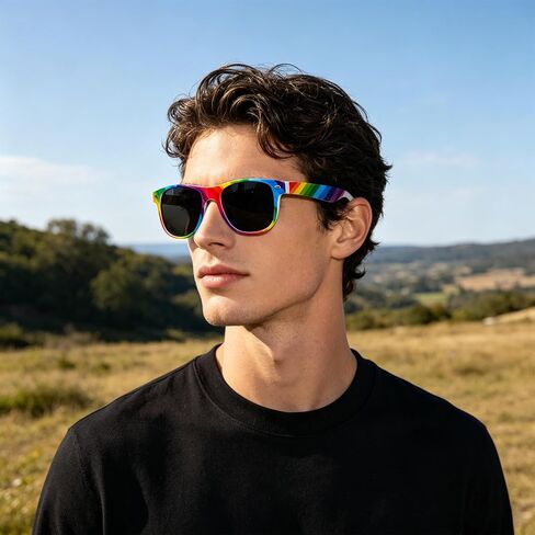 Pride Rainbow Sunglasses for Women Men, Rectangle Pride Glasses Party Favors, Trendy Retro 80s Sunglasses UV Protection in Kuwait