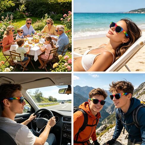 Pride Rainbow Sunglasses for Women Men, Rectangle Pride Glasses Party Favors, Trendy Retro 80s Sunglasses UV Protection in Kuwait