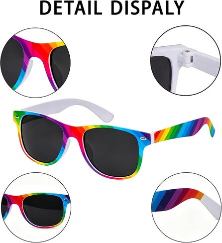Pride Rainbow Sunglasses for Women Men, Rectangle Pride Glasses Party Favors, Trendy Retro 80s Sunglasses UV Protection in Kuwait