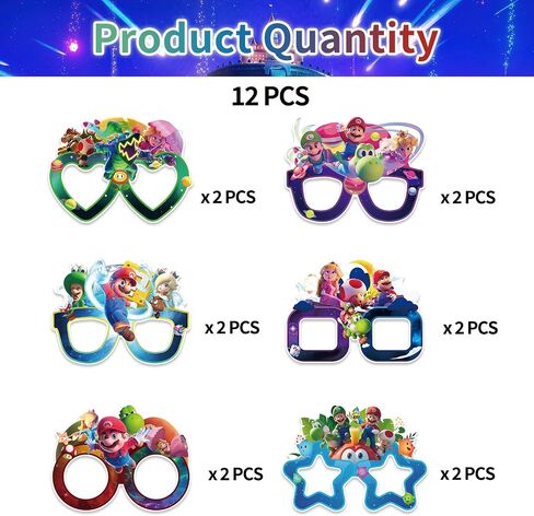 12Pcs Mario Galaxy Party Decorative Glasses Set, Cartoon Movie Cosplay Glasses, Perfect for Super Bros Birthday Parties Decorative, Return Gifts for Birthday Party in Saudi Arabia