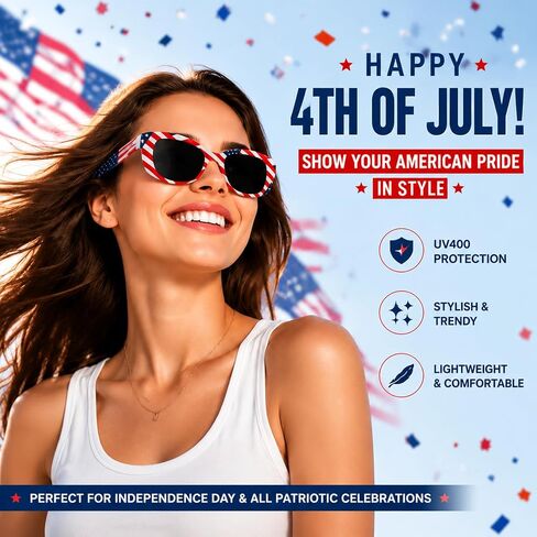 USA American Flag Outfit Sunglasses for Women, 4th of July Patriotic Costume Sunglasses, Red White and Blue Independence Day Accessories Glasses in Saudi Arabia