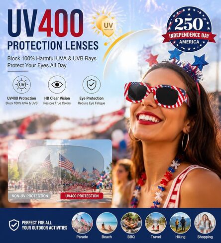 USA American Flag Outfit Sunglasses for Women, 4th of July Patriotic Costume Sunglasses, Red White and Blue Independence Day Accessories Glasses in Saudi Arabia