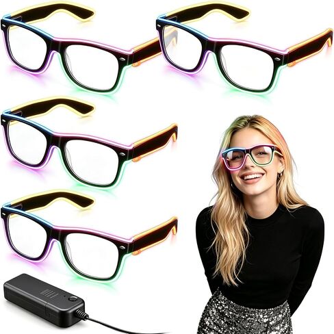 VZZNN 4 Pack Light Up Glasses, LED Glasses for Kids & Adults | 4 Light Modes, 6 Colors, Neon Glasses for Glow Party, Birthday, EDM, Halloween in Kuwait
