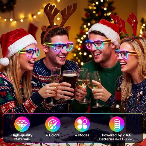 VZZNN 4 Pack Light Up Glasses, LED Glasses for Kids & Adults | 4 Light Modes, 6 Colors, Neon Glasses for Glow Party, Birthday, EDM, Halloween in Kuwait
