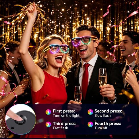 VZZNN 4 Pack Light Up Glasses, LED Glasses for Kids & Adults | 4 Light Modes, 6 Colors, Neon Glasses for Glow Party, Birthday, EDM, Halloween in Kuwait