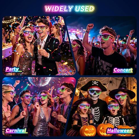 VZZNN 4 Pack Light Up Glasses, LED Glasses for Kids & Adults | 4 Light Modes, 6 Colors, Neon Glasses for Glow Party, Birthday, EDM, Halloween in Kuwait
