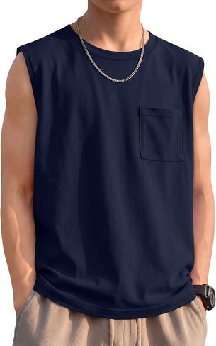 Boys Sleeveless Tank Top with Pocket Soft Athletic T Shirt Crewneck Casual Vest Basic Tees for Active Kids 5-14Y in Kuwait
