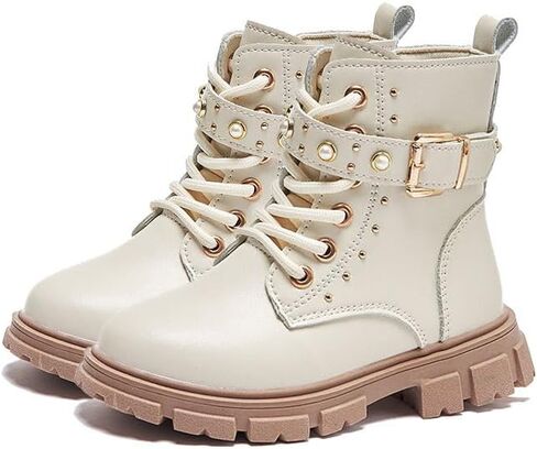 Girls fashion Ankle Boots Side Zip Comfort Non-Slip Boot Lace Up Outdoor Combat Boot(Toddler/Little Kid/Big Kid) in Kuwait