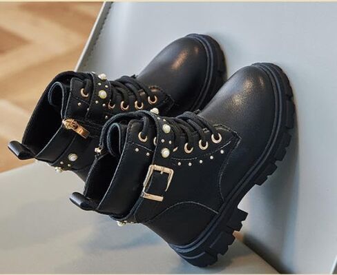 Girls fashion Ankle Boots Side Zip Comfort Non-Slip Boot Lace Up Outdoor Combat Boot(Toddler/Little Kid/Big Kid) in Kuwait