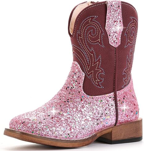 Girls Cowgirl Boots Glitter Toddler Boys Cowboy Boots for Kids Western Square Toe Riding Mid Calf Boot in Kuwait