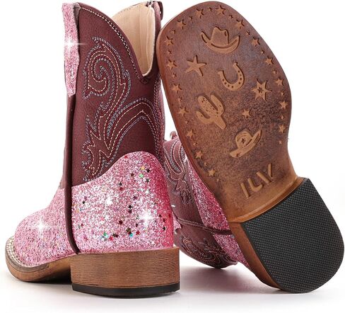 Girls Cowgirl Boots Glitter Toddler Boys Cowboy Boots for Kids Western Square Toe Riding Mid Calf Boot in Kuwait