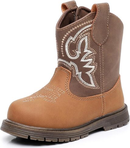 Felabo Toddler Cowboy Boots for Boys & Girls Western Round Toe Hook & Loop Strap Non Slip Sole (5-9 Toddler) in Kuwait