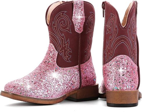 Girls Cowgirl Boots Glitter Toddler Boys Cowboy Boots for Kids Western Square Toe Riding Mid Calf Boot in Kuwait