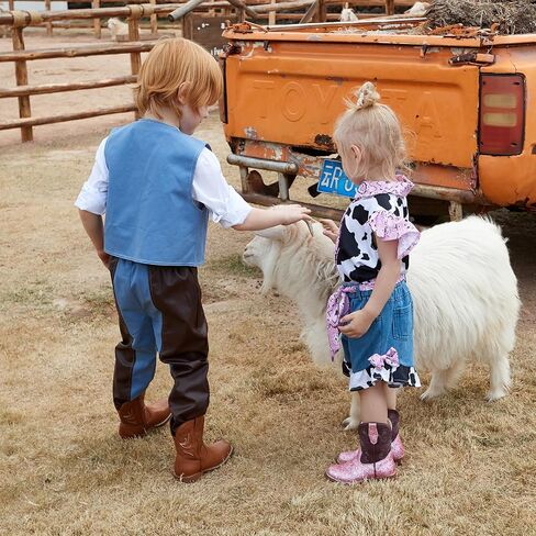 Girls Cowgirl Boots Glitter Toddler Boys Cowboy Boots for Kids Western Square Toe Riding Mid Calf Boot in Kuwait