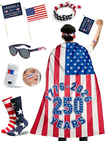 Ainiel 250 Year American Flag Costume Cape,4th of July Outfits for Women and Men Patriotic USA Independence Day in Saudi Arabia