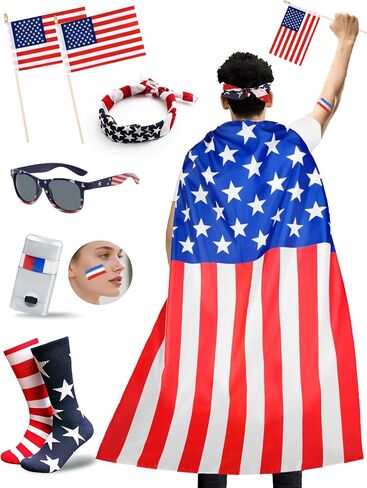 Ainiel 250 Year American Flag Costume Cape,4th of July Outfits for Women and Men Patriotic USA Independence Day in Saudi Arabia