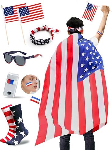 Ainiel 250 Year American Flag Costume Cape,4th of July Outfits for Women and Men Patriotic USA Independence Day in Saudi Arabia
