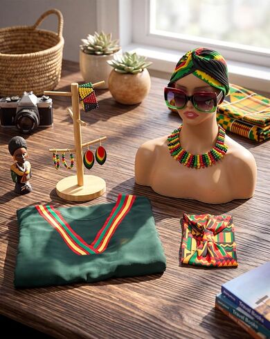 Quelay 8 قطعة ملابس Juneteenth للنساء الأفريقية الجامايكية الريغي زي الاكسسوارات مجموعة فستان أقراط قلادة مطرز in Kuwait