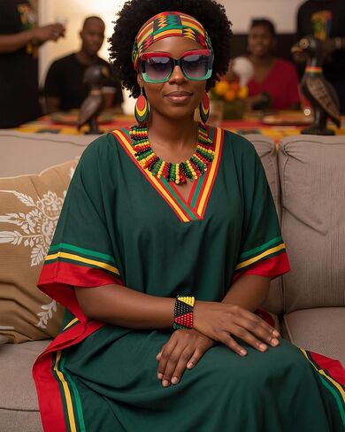 Quelay 8 قطعة ملابس Juneteenth للنساء الأفريقية الجامايكية الريغي زي الاكسسوارات مجموعة فستان أقراط قلادة مطرز in Kuwait