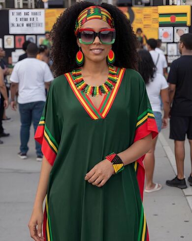 Quelay 8 قطعة ملابس Juneteenth للنساء الأفريقية الجامايكية الريغي زي الاكسسوارات مجموعة فستان أقراط قلادة مطرز in Kuwait