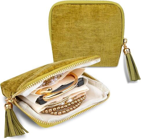Small Jewelry Travel Case Portable Travel Jewelry Bag with Tassel Zipper, Soft Velvet Organizer Pouch for Necklace Bracelet Rings Earring Storage Women Gift (Black) in Saudi Arabia