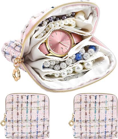 2 Pcs Jewelry Organizer Pouch, Travel Jewelry Pouch, Multi-layer Jewelry Travel Bag with Zipper, Portable Waterproof Leather Jewelries Bag for Rings, Necklaces, Earrings, Lipstick, Bracelets (Beige) in Saudi Arabia
