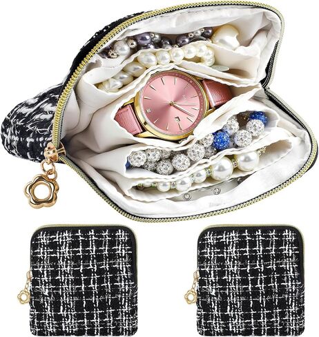2 Pcs Jewelry Organizer Pouch, Travel Jewelry Pouch, Multi-layer Jewelry Travel Bag with Zipper, Portable Waterproof Leather Jewelries Bag for Rings, Necklaces, Earrings, Lipstick, Bracelets (Beige) in Saudi Arabia