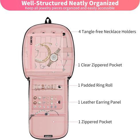 JUNDUN Fireproof Jewelry Organizer Travel: 5 Different Jewelry Areas - 100% Tangle-Free – 3-Second Access Portable Jewelry Bag with Zipper for Women in Saudi Arabia