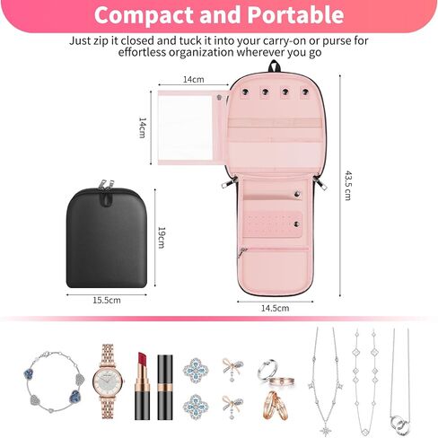 JUNDUN Fireproof Jewelry Organizer Travel: 5 Different Jewelry Areas - 100% Tangle-Free – 3-Second Access Portable Jewelry Bag with Zipper for Women in Saudi Arabia