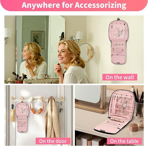 JUNDUN Fireproof Jewelry Organizer Travel: 5 Different Jewelry Areas - 100% Tangle-Free – 3-Second Access Portable Jewelry Bag with Zipper for Women in Saudi Arabia
