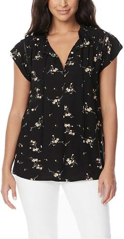 Buffalo David Bitton Women's Flutter Sleeve Top (US, Alpha, XX-Large, Regular, Regular, Black Ditsy) in Kuwait