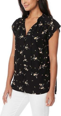 Buffalo David Bitton Women's Flutter Sleeve Top (US, Alpha, XX-Large, Regular, Regular, Black Ditsy) in Kuwait
