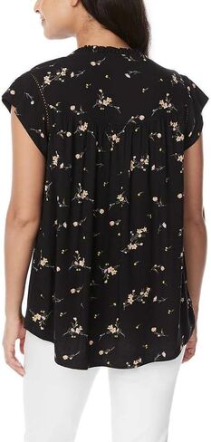 Buffalo David Bitton Women's Flutter Sleeve Top (US, Alpha, XX-Large, Regular, Regular, Black Ditsy) in Kuwait