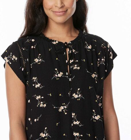 Buffalo David Bitton Women's Flutter Sleeve Top (US, Alpha, XX-Large, Regular, Regular, Black Ditsy) in Kuwait