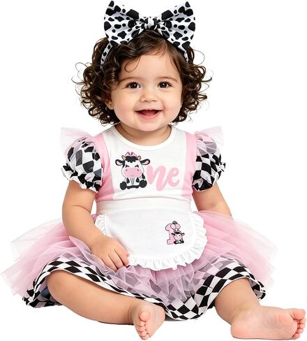 Toddler Baby Girls 1st Birthday Outfit Dress Headband One Ruffle Sleeve Cake Smash Photo Shoot Clothes Set in Saudi Arabia