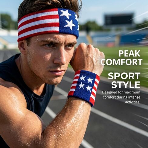 USA Striped Headband Wristband Set with Socks, American Flag Accessories for Men, Team USA Soccer Fan Red White and Blue Sweat Band, Patriotic Headbands for Football Softball Basketball in Saudi Arabia
