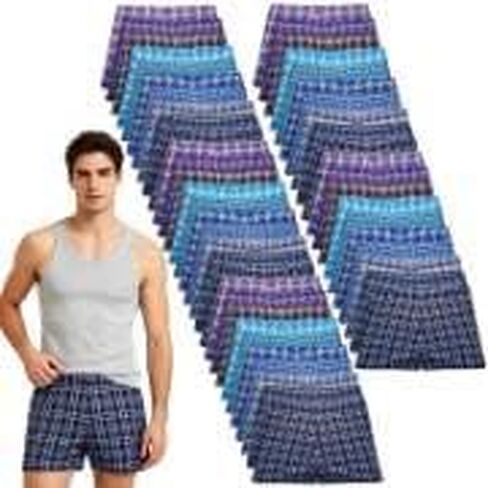 50-Pack Men’s Underwear Loose Fit Boxer Shorts, Value Case Pack of Assorted Colors, US Sizes (S-XXL), Individually Wrapped with Accurate Size Labels, Bulk Essentials for Care Packages & Outreach in Saudi Arabia