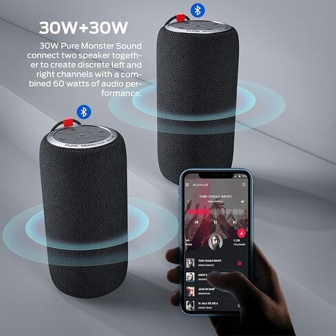 Monster S310 Upgraded Bluetooth Speaker, 30W Portable Bluetooth Speaker True Wireless Stereo Pairing Deliver Dynamic Sound, IPX6 Waterproof, Bluetooth 5.2 Built-in Mic, 24H Playtime, for Party, Blue in Kuwait