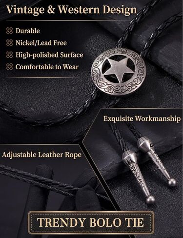 Kakonia 4Pcs Handmade Bolo Tie for Men Western Cowboy Leather Rope Necktie Vintage Costume Accessories Gift for Women Men in Saudi Arabia