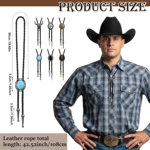 6 Pcs Bolo Tie for Men, Western Cowboy Handmade Bolo Ties Vintage Native American Leather Necktie with Natural Stone Costume Accessories Gifts Bulk for Men Father's Day in Saudi Arabia