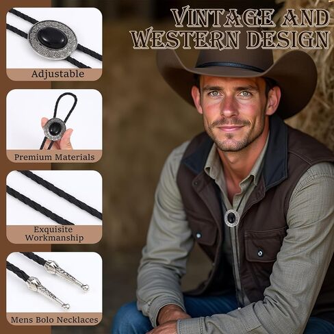 6 Pcs Bolo Tie for Men, Western Cowboy Handmade Bolo Ties Vintage Native American Leather Necktie with Natural Stone Costume Accessories Gifts Bulk for Men Father's Day in Saudi Arabia
