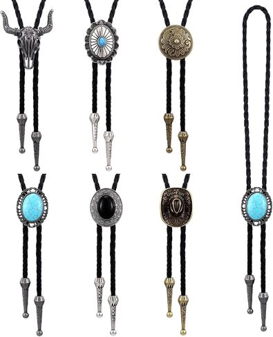 6 Pcs Bolo Tie for Men, Western Cowboy Handmade Bolo Ties Vintage Native American Leather Necktie with Natural Stone Costume Accessories Gifts Bulk for Men Father's Day in Saudi Arabia