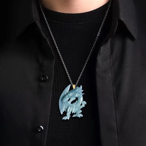 Solid 18K Gold Natural Grade A Jadeite Dragon Pendant Necklace, Authentic Jade, Anime-Inspired Design, Handcarved, with Gift Box in Saudi Arabia