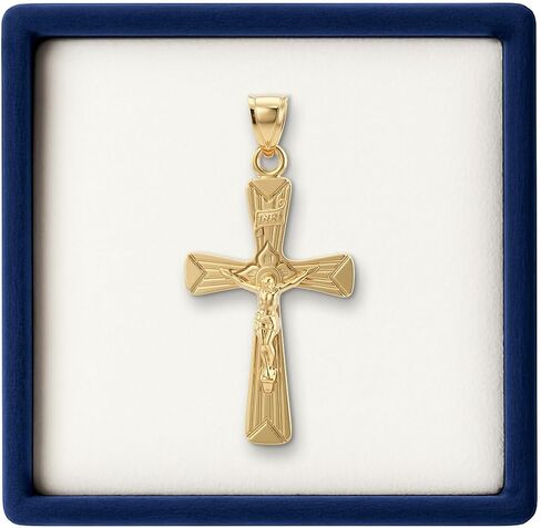 Cross+Crown Premium 14K Gold Crucifix Necklace for Women & Men, Durable Double-Bonded 14K Yellow Gold Crucifix to Avoid Tarnishing, Authentic Crucifix Pendant for Men & Women, Handcrafted in the USA in Kuwait
