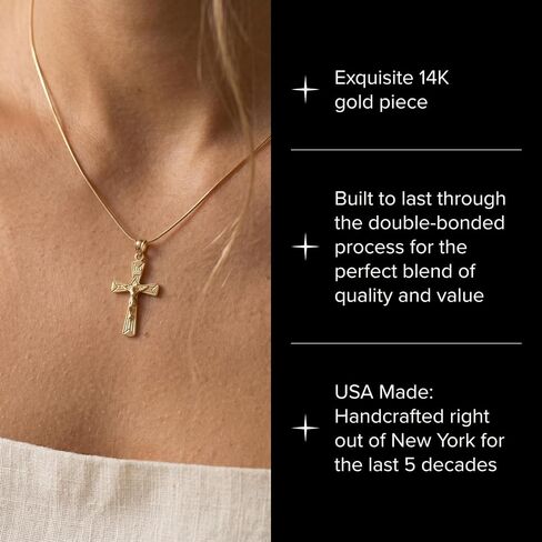 Cross+Crown Premium 14K Gold Crucifix Necklace for Women & Men, Durable Double-Bonded 14K Yellow Gold Crucifix to Avoid Tarnishing, Authentic Crucifix Pendant for Men & Women, Handcrafted in the USA in Kuwait