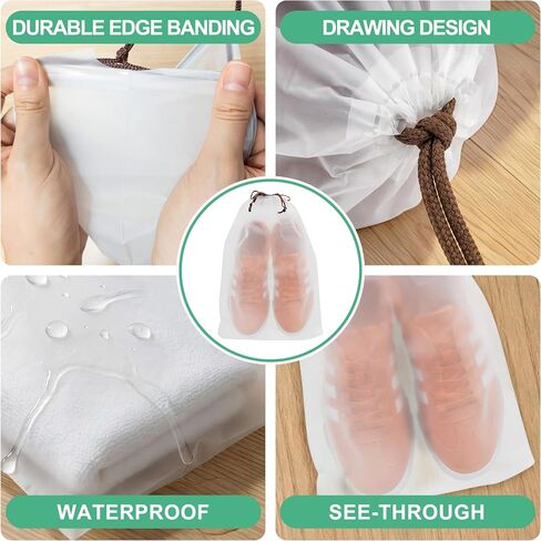 KLASIT Shoe Bags for Travel,Large Waterproof Portable Drawstring Clear Shoe Bags,Travel Essentials for Men and Women,15.7 x 11.8 inches, 5 PACK in Saudi Arabia