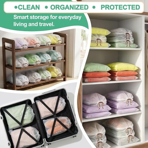 KLASIT Shoe Bags for Travel,Large Waterproof Portable Drawstring Clear Shoe Bags,Travel Essentials for Men and Women,15.7 x 11.8 inches, 5 PACK in Saudi Arabia