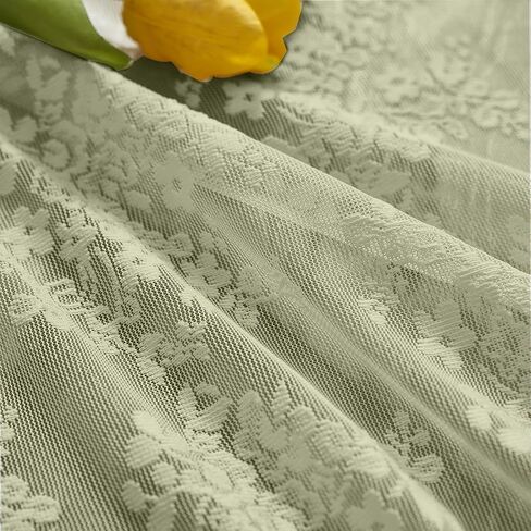 YJ YANJUN Vintage Lace Curtains 36 Inch Length-Victorian Floral Pattern Boho Sage Green Kitchen Window Curtains Over Sink Set of 2 Camper Window Privacy Drapes that Let Light in Spring 26x36 Inch in Saudi Arabia